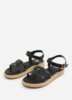 Where's That From Black PU Sofia Flatform Sandal