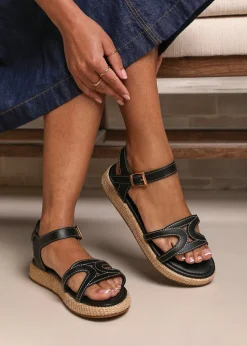 Where's That From Black PU Sofia Flatform Sandal