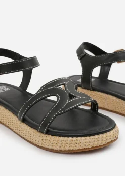 Where's That From Black PU Sofia Flatform Sandal