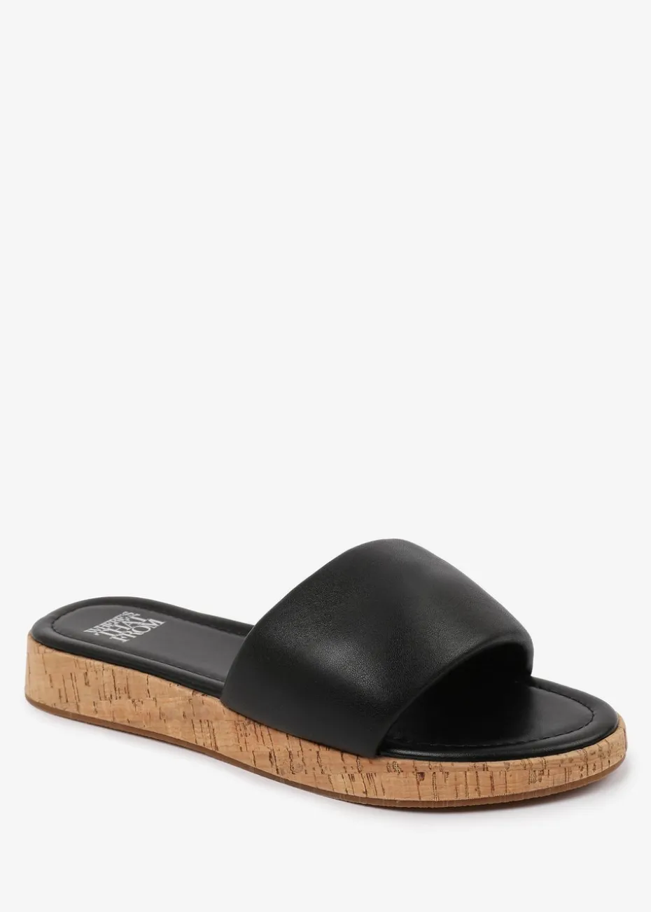 Where's That From Black PU Julia Wide-Fit Flatform Sliders Sandal