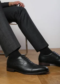 Where's That From Black PU Michael Textured Oxford Lace Up Work Dress Shoes