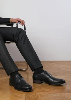 Where's That From Black PU Michael Textured Oxford Lace Up Work Dress Shoes