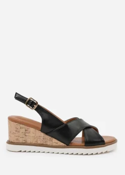 Where's That From Black PU Qween Wedge Shoes