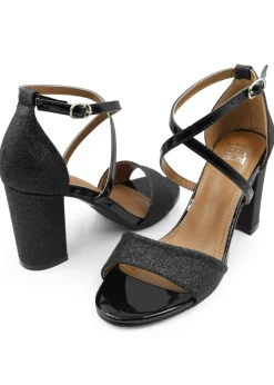 Where's That From Black Ruth Mid High Block Heel Sandals