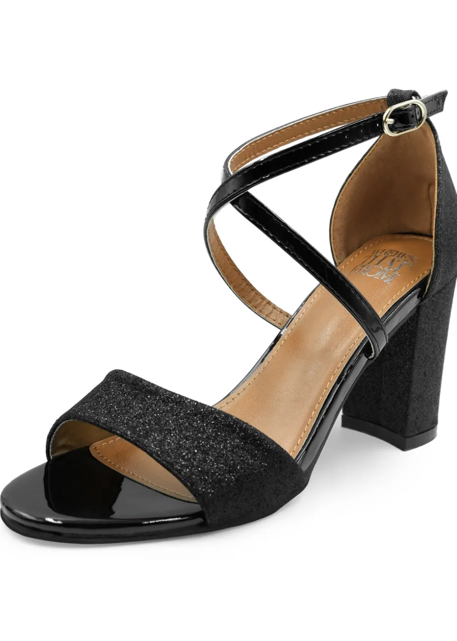 Where's That From Black Ruth Mid High Block Heel Sandals