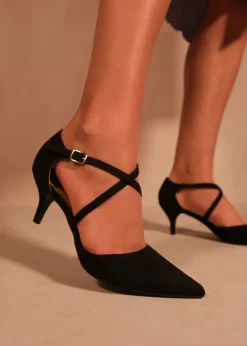 Where's That From Black Suede Kennedi Low Kitten Heels