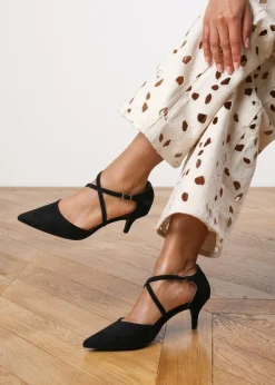 Where's That From Black Suede Seany Low Kitten Heel