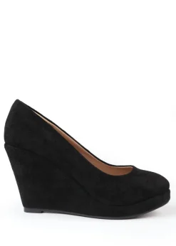 Where's That From Black Suede Luisa Platform Wedge Court Shoes