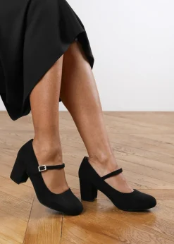 Where's That From Black Suede Effie Block Heel Pumps
