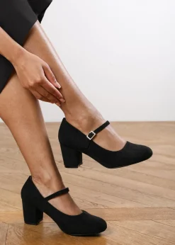 Where's That From Black Suede Effie Block Heel Pumps