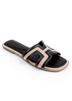 Where's That From Black Surge Cut Out Strap Flat Sandals