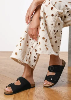 Where's That From Black Victoria Plaited Flatform Slider