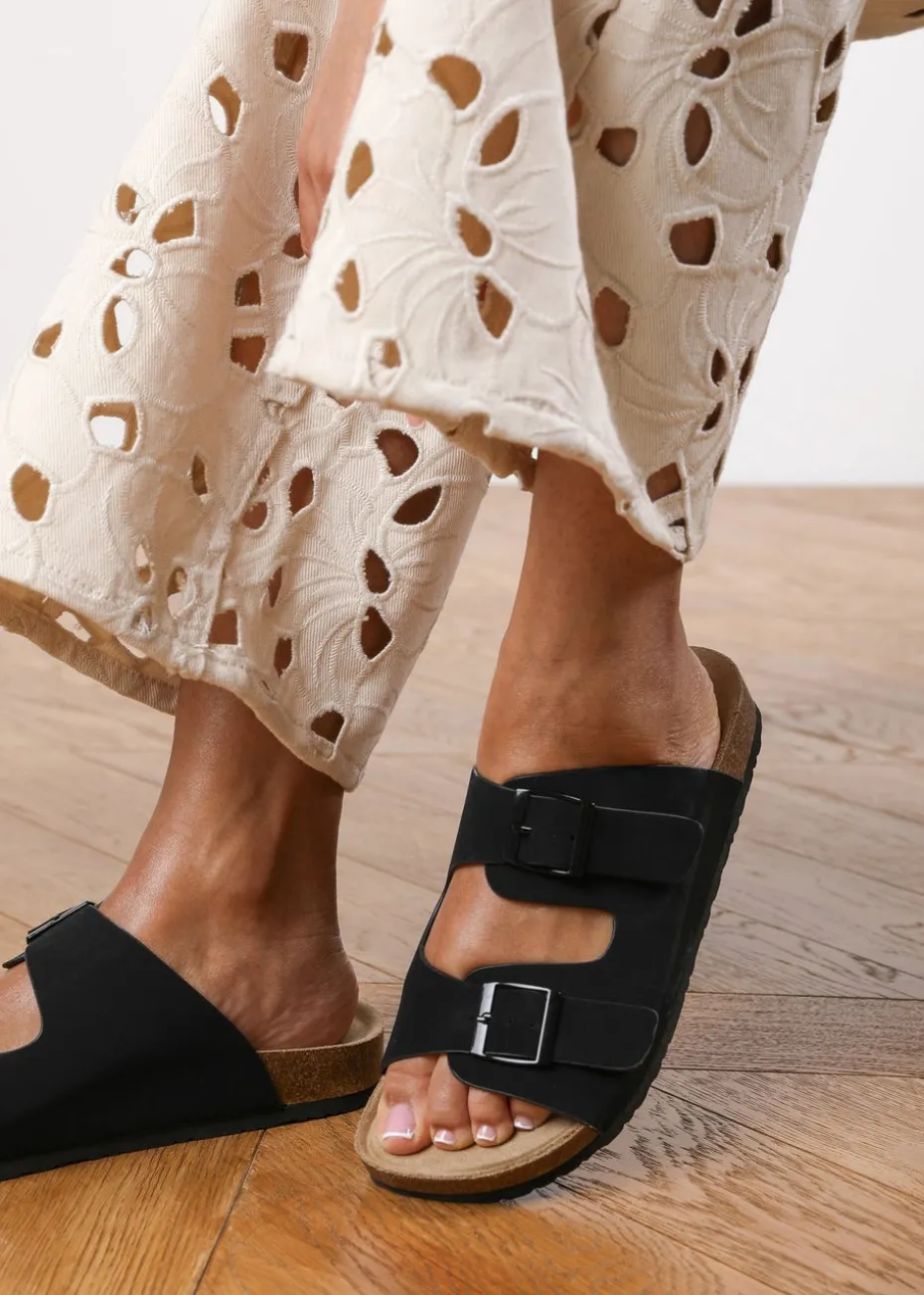 Where's That From Black Victoria Plaited Flatform Slider