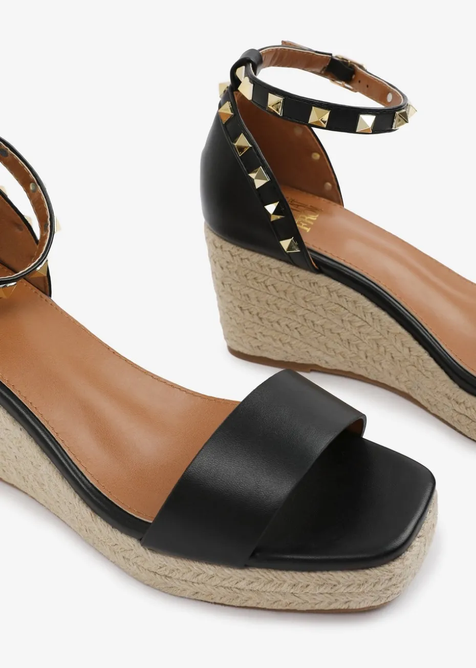 Where's That From BlackPU Presley Wedge Sandals With Gladiator Ankle-Strap