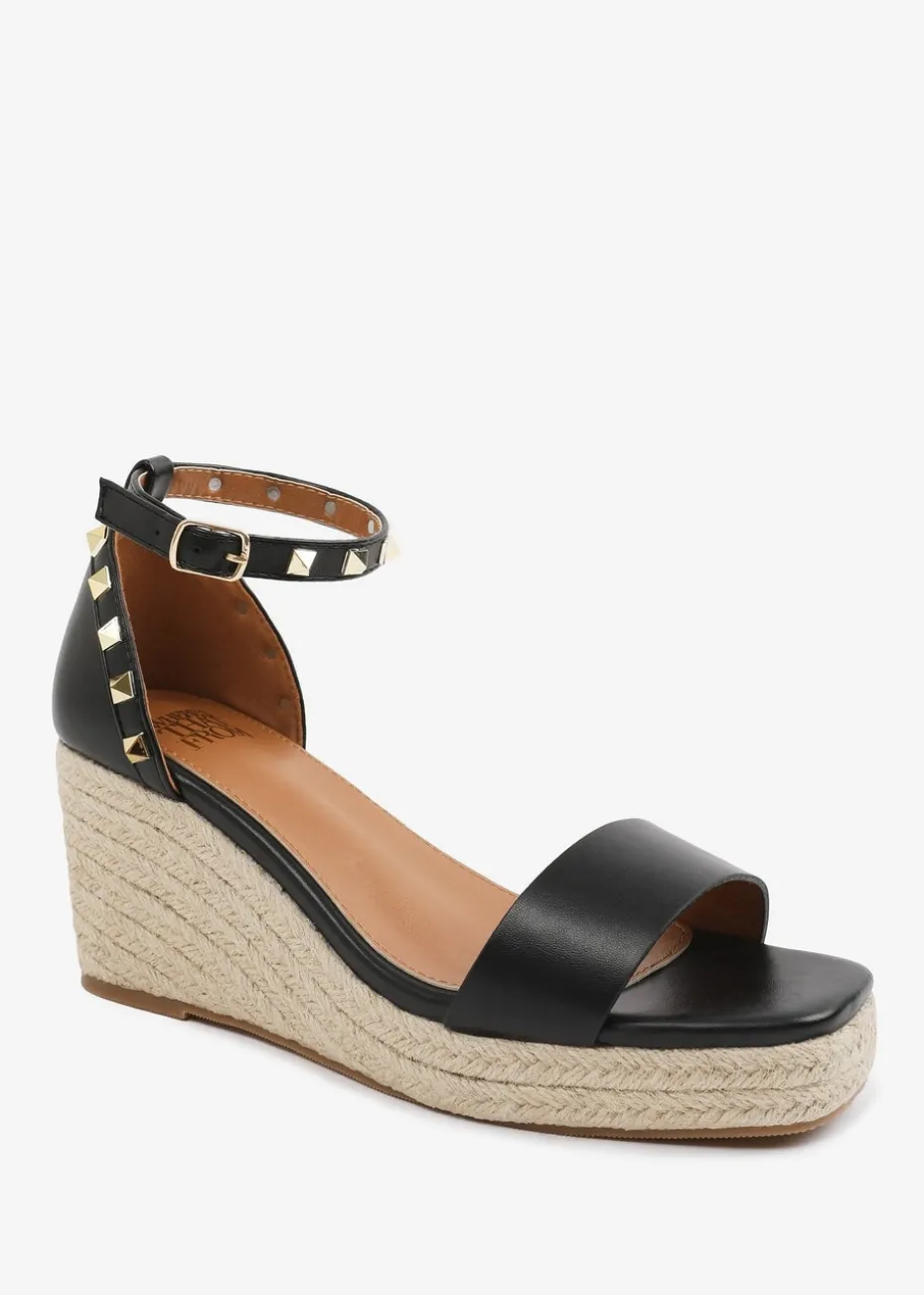 Where's That From BlackPU Presley Wedge Sandals With Gladiator Ankle-Strap