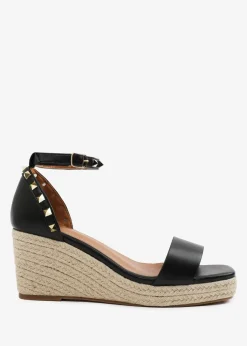 Where's That From BlackPU Presley Wedge Sandals With Gladiator Ankle-Strap