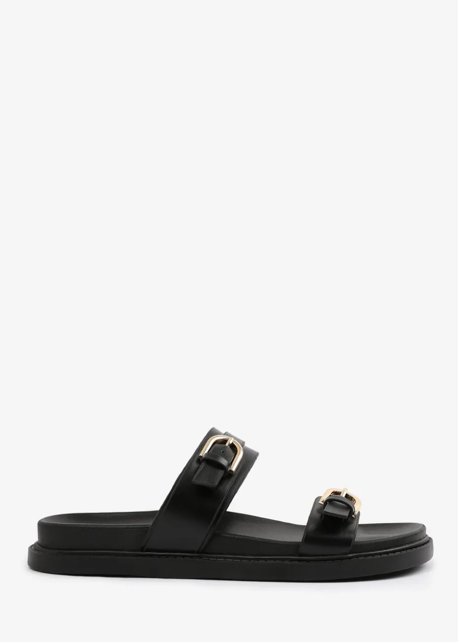Where's That From BlackPU Abrina Flatform Sandal With Double-Buckle-Strap Details