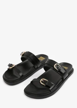 Where's That From BlackPU Abrina Flatform Sandal With Double-Buckle-Strap Details
