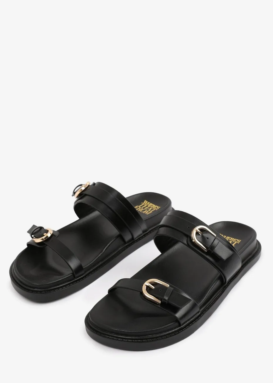 Where's That From BlackPU Abrina Flatform Sandal With Double-Buckle-Strap Details