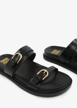 Where's That From BlackPU Abrina Flatform Sandal With Double-Buckle-Strap Details