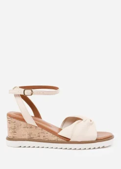 Where's That From Cream PU Katara Knot Detail Wedge Shoes