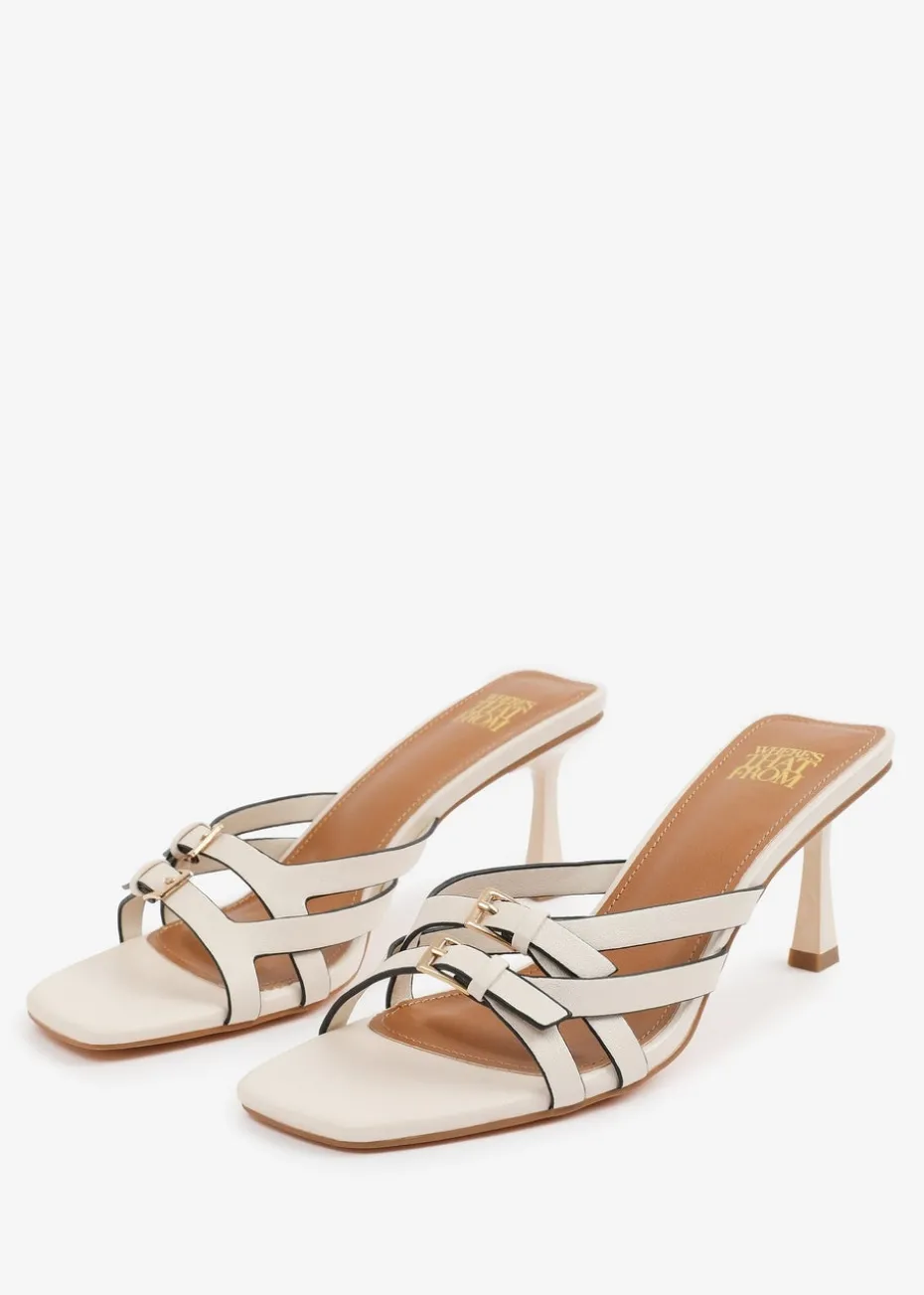 Where's That From Cream PU Ariela Cross-Over Buckle Details Strap Heel