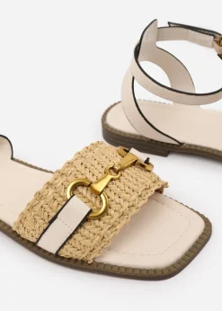 Where's That From Cream PU Catelyn Straw Detail Strap Sandals
