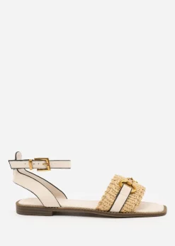 Where's That From Cream PU Catelyn Straw Detail Strap Sandals