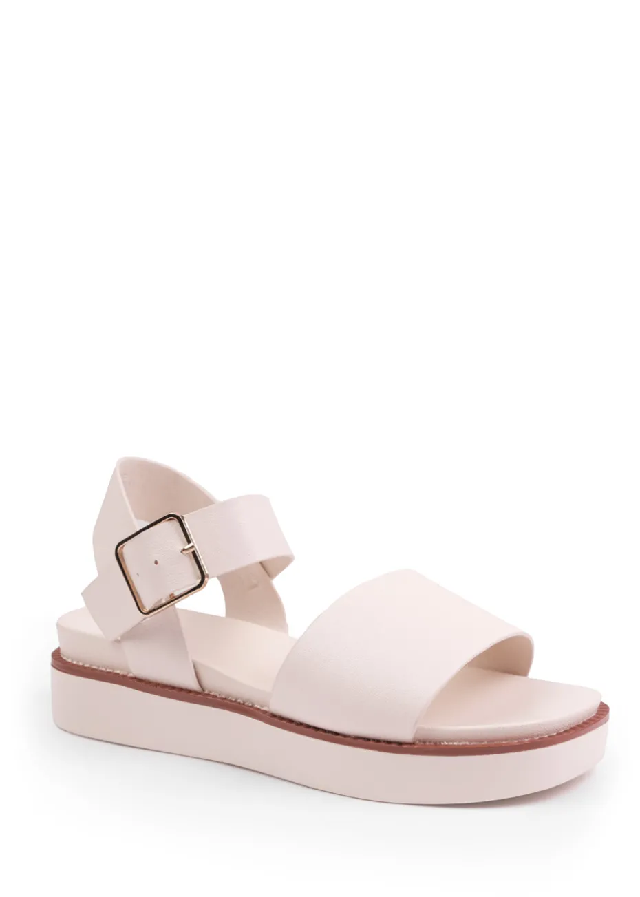 Where's That From Cream Phoenix Extra Wide PU Flat Sandals