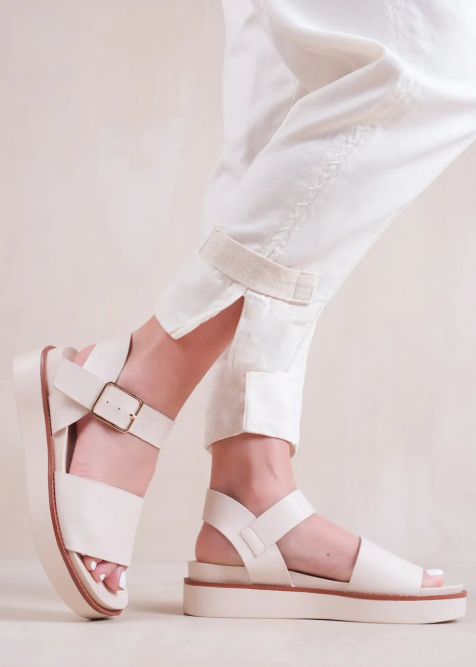 Where's That From Cream Phoenix Extra Wide PU Flat Sandals