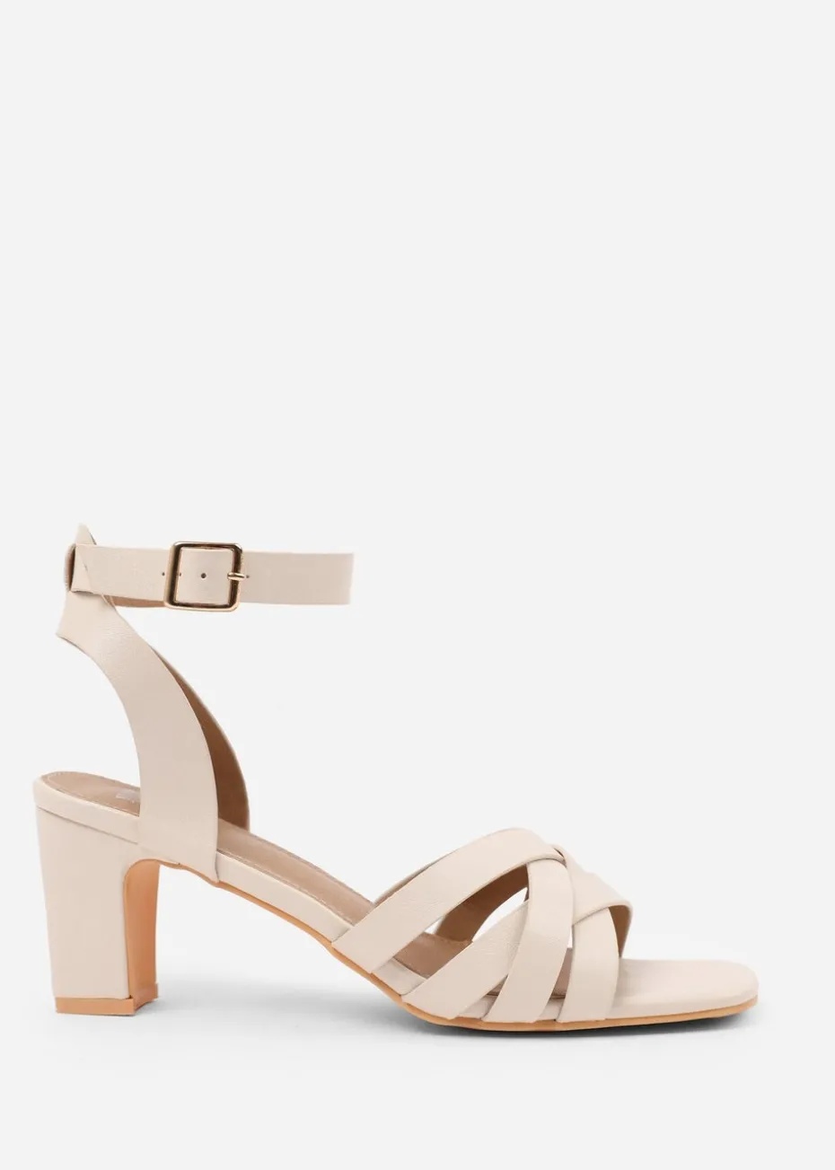 Where's That From Cream PU Caity Triple Link Chain Detail Sandals