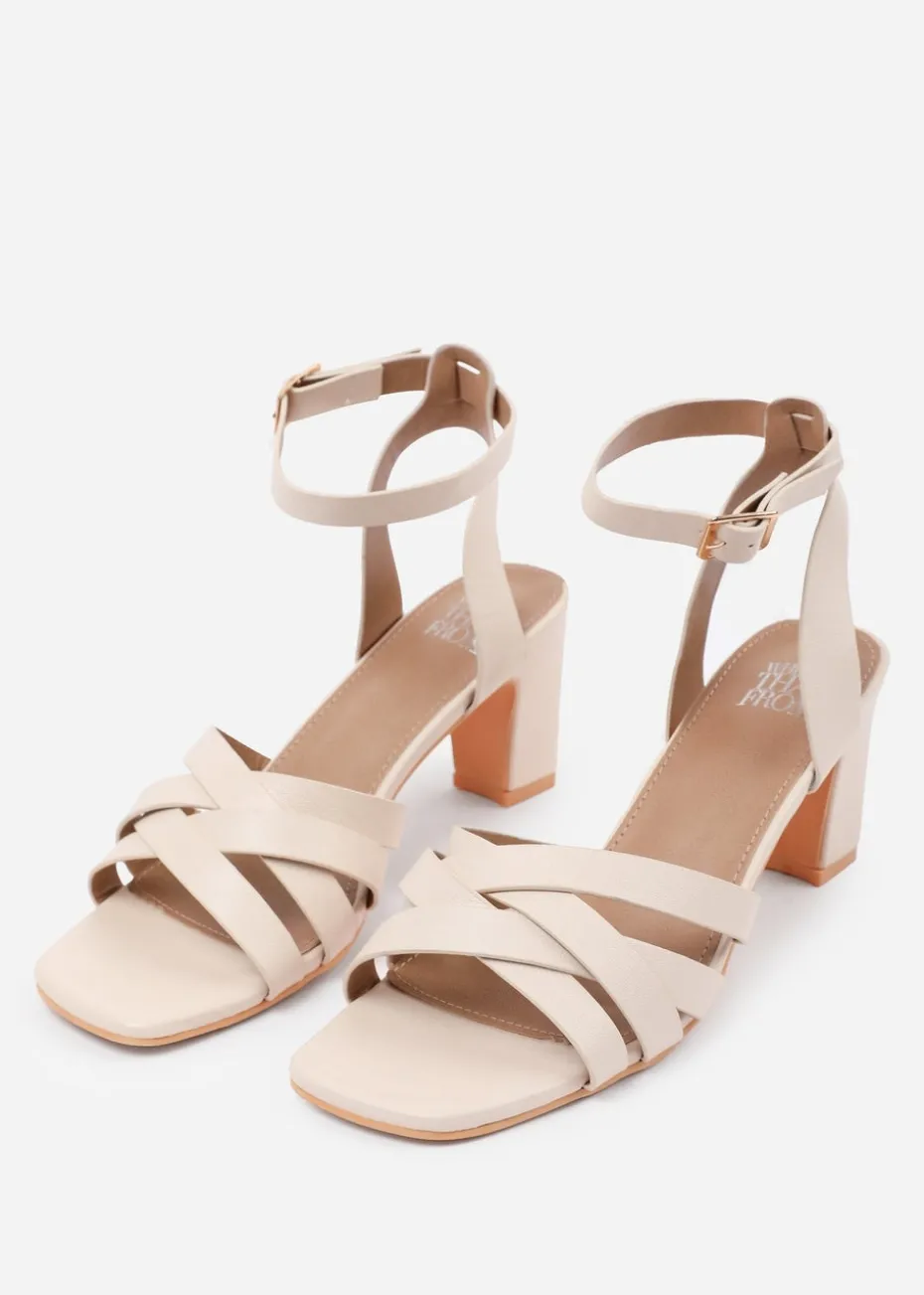 Where's That From Cream PU Caity Triple Link Chain Detail Sandals