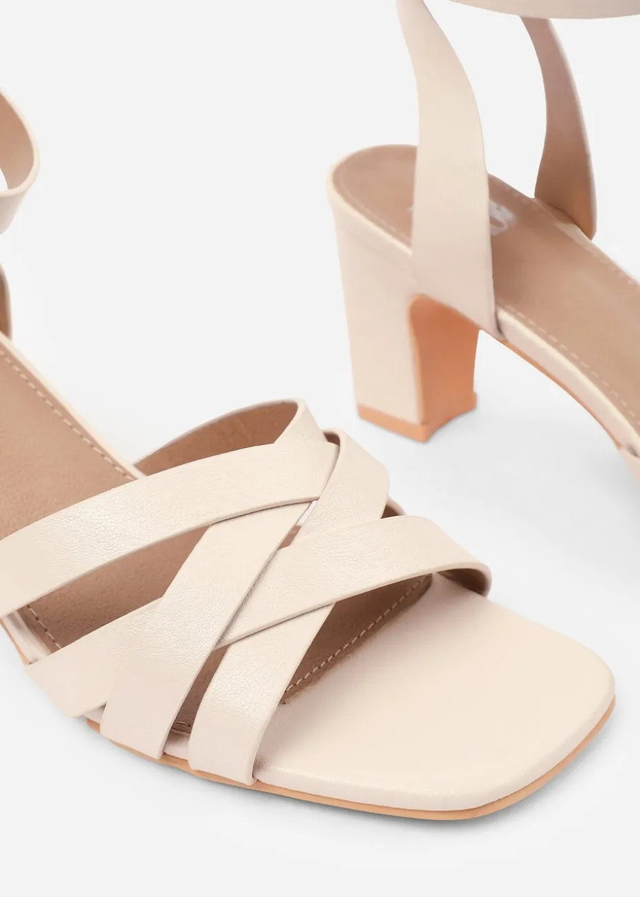 Where's That From Cream PU Caity Triple Link Chain Detail Sandals