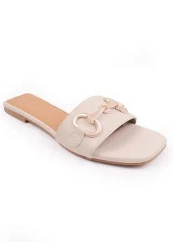 Where's That From Cream PU Alora Cross-Over Buckle Strap Sandals