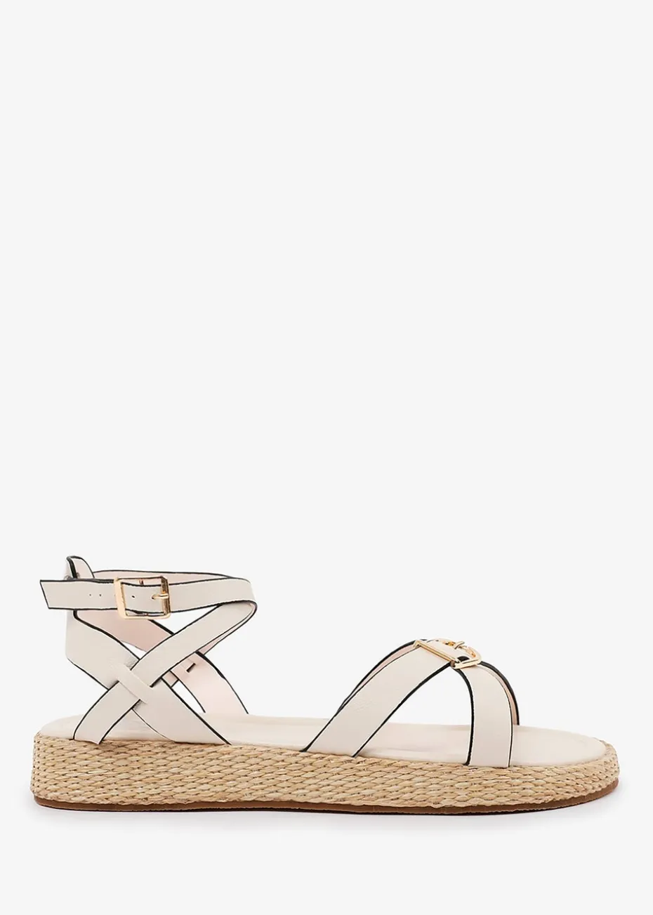 Where's That From Cream PU Alora Cross-Over Buckle Strap Sandals
