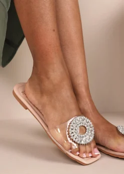 Where's That From Cream PU Gloss Perspex Flat Sandals