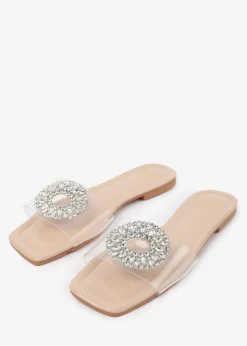 Where's That From Cream PU Gloss Perspex Flat Sandals