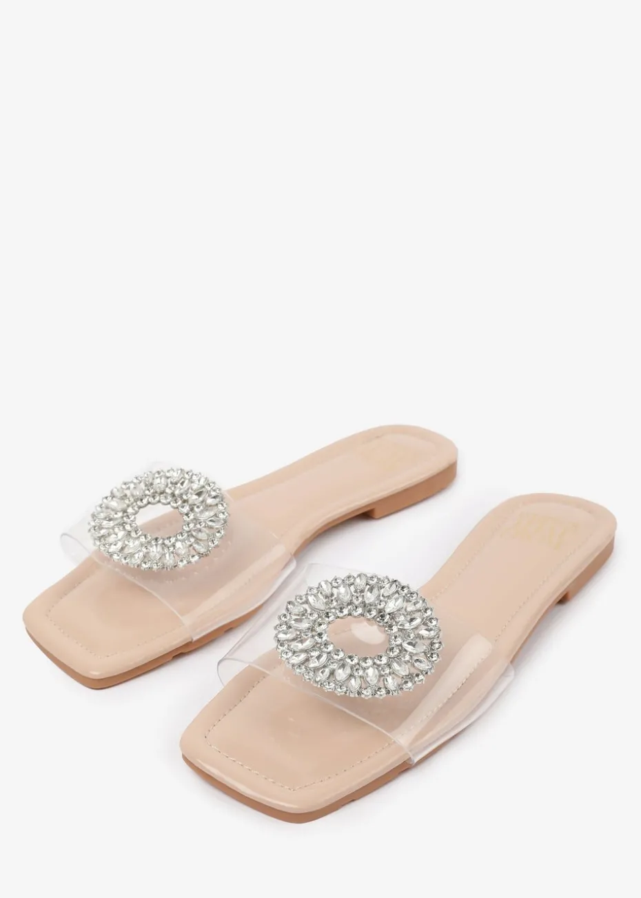 Where's That From Cream PU Gloss Perspex Flat Sandals