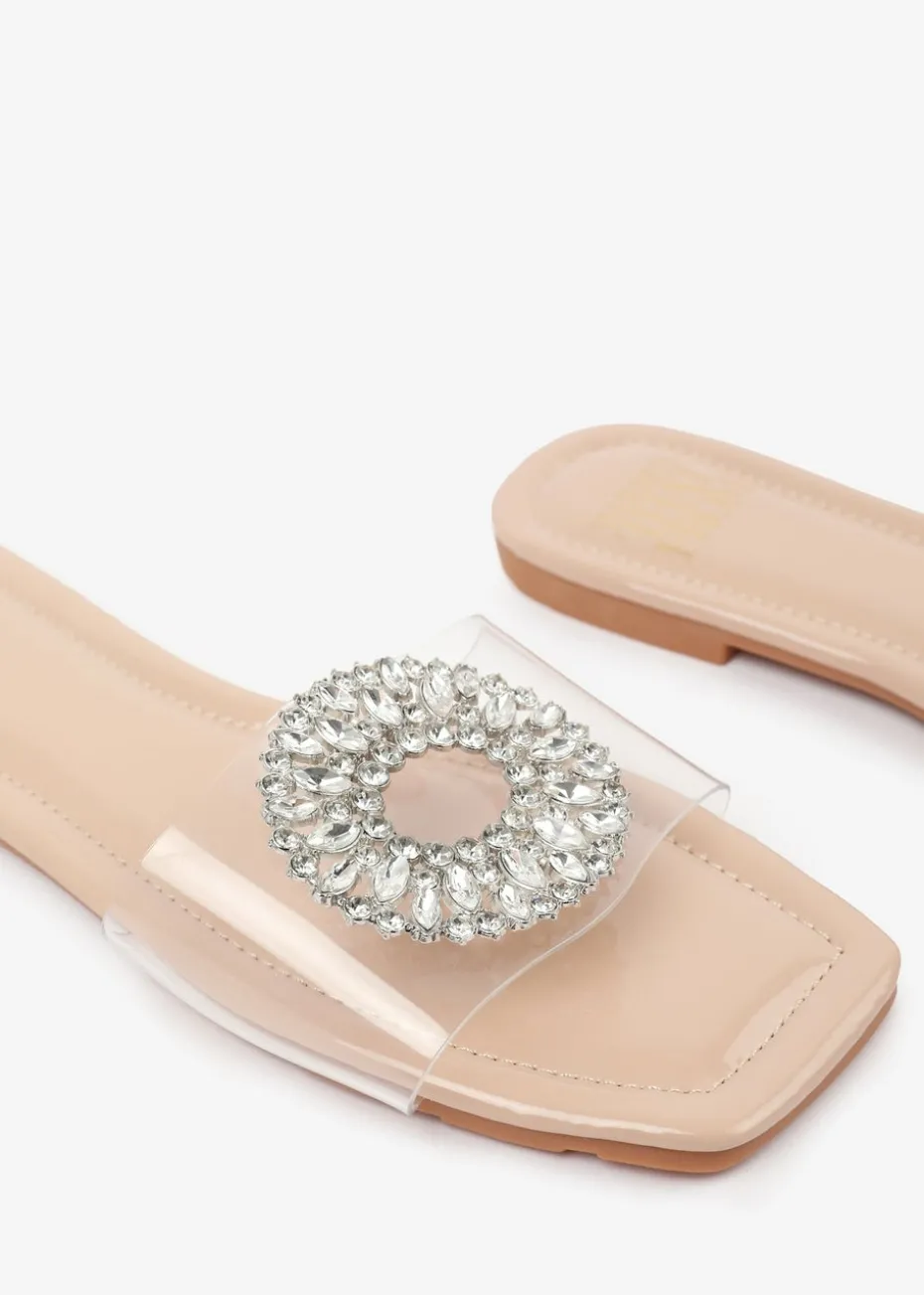 Where's That From Cream PU Gloss Perspex Flat Sandals