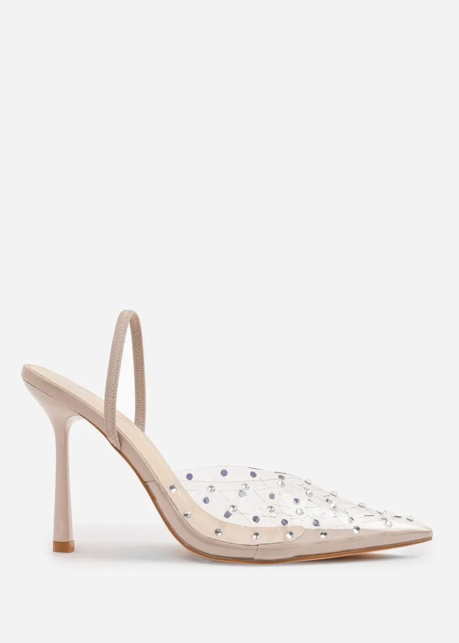 Where's That From Cream Visenya Perspex Diamante Slingback High Heels