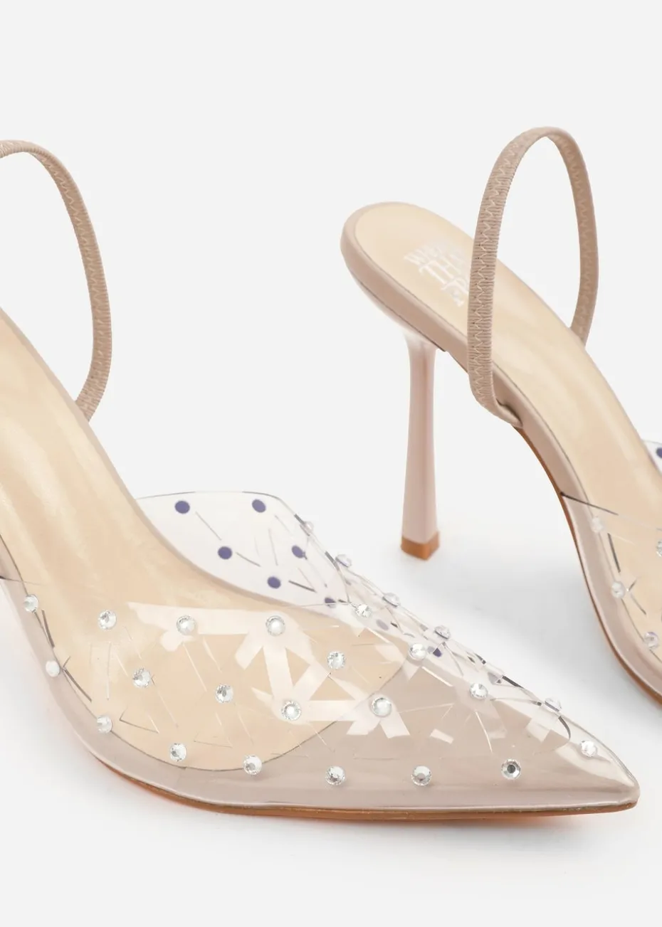 Where's That From Cream Visenya Perspex Diamante Slingback High Heels