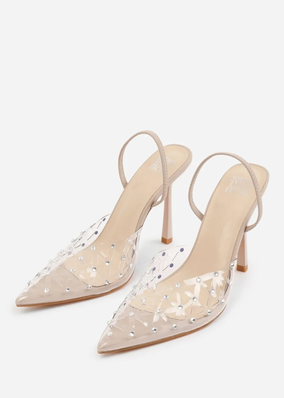 Where's That From Cream Visenya Perspex Diamante Slingback High Heels