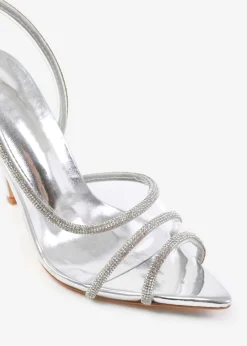 Where's That From Dallas Silver Crystal Strappy Slingback High Heels