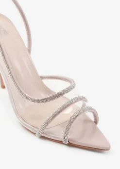 Where's That From Dallas Nude Crystal Strappy Slingback High Heels