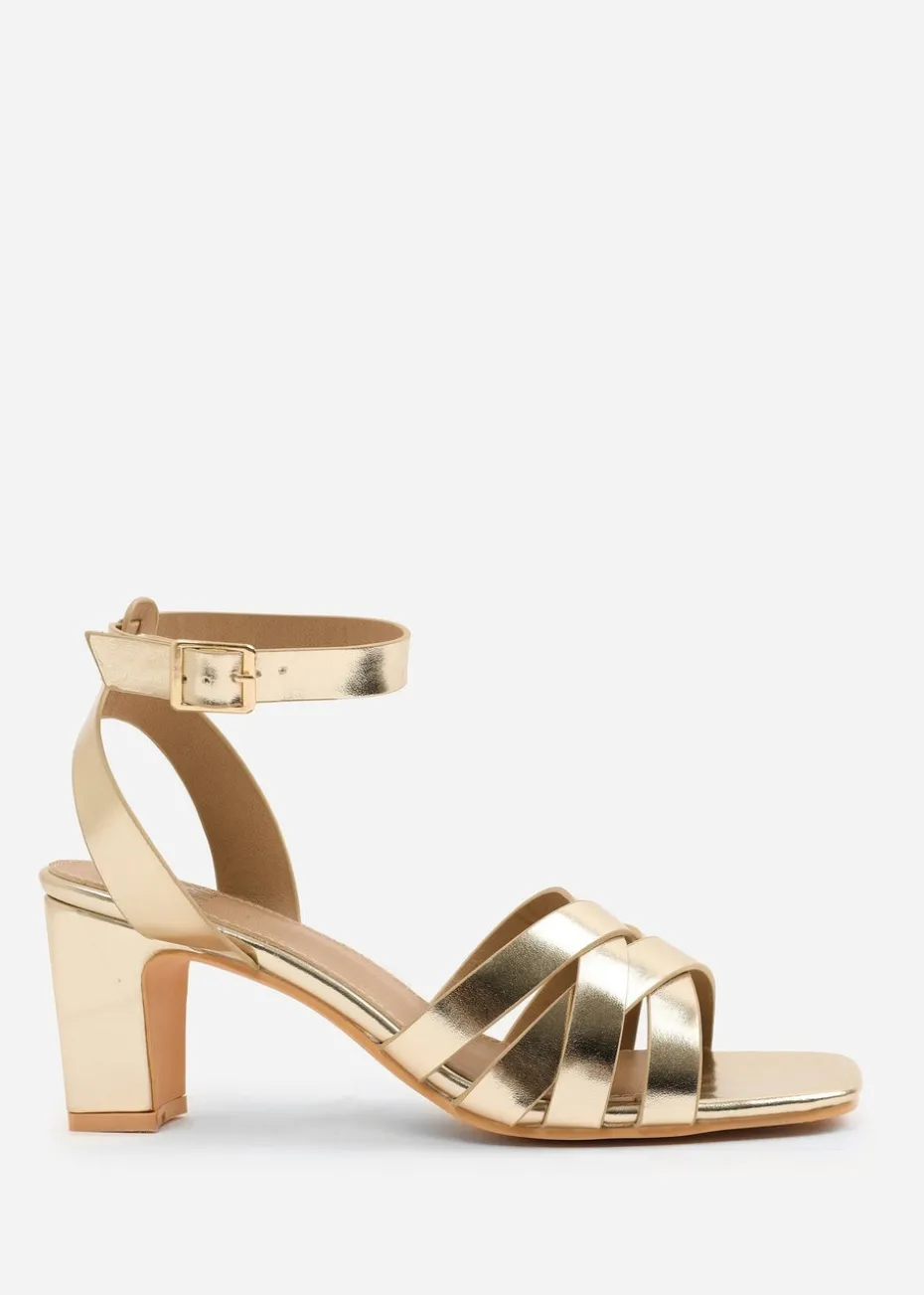 Where's That From Gold PU Caity Triple Link Chain Detail Sandals