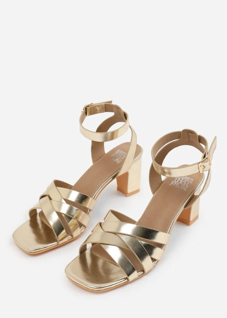 Where's That From Gold PU Caity Triple Link Chain Detail Sandals