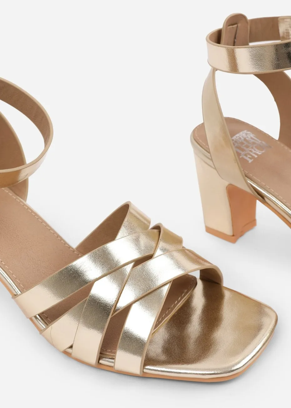 Where's That From Gold PU Caity Triple Link Chain Detail Sandals