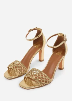 Where's That From Gold PU Naia Braided Strappy Block Heel