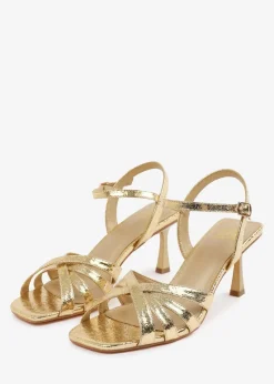 Where's That From Gold PU Torigh Cross-Over Multi-Strap Adjustable Buckle Heel
