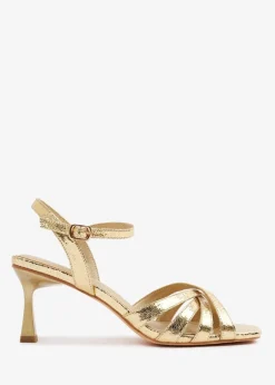 Where's That From Gold PU Torigh Cross-Over Multi-Strap Adjustable Buckle Heel